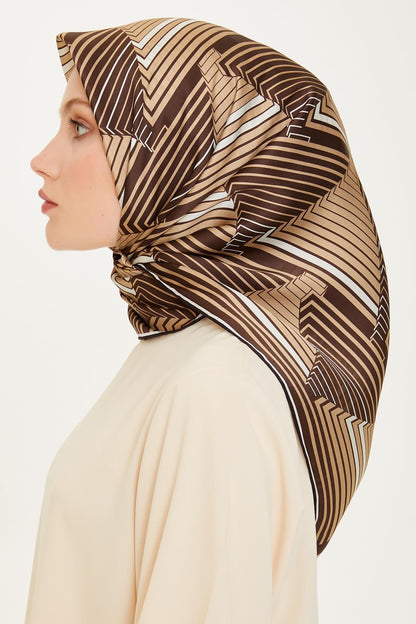 Armine İpek Eşarp 2025 Kış - 9218-35 Koyu Kahve Twill