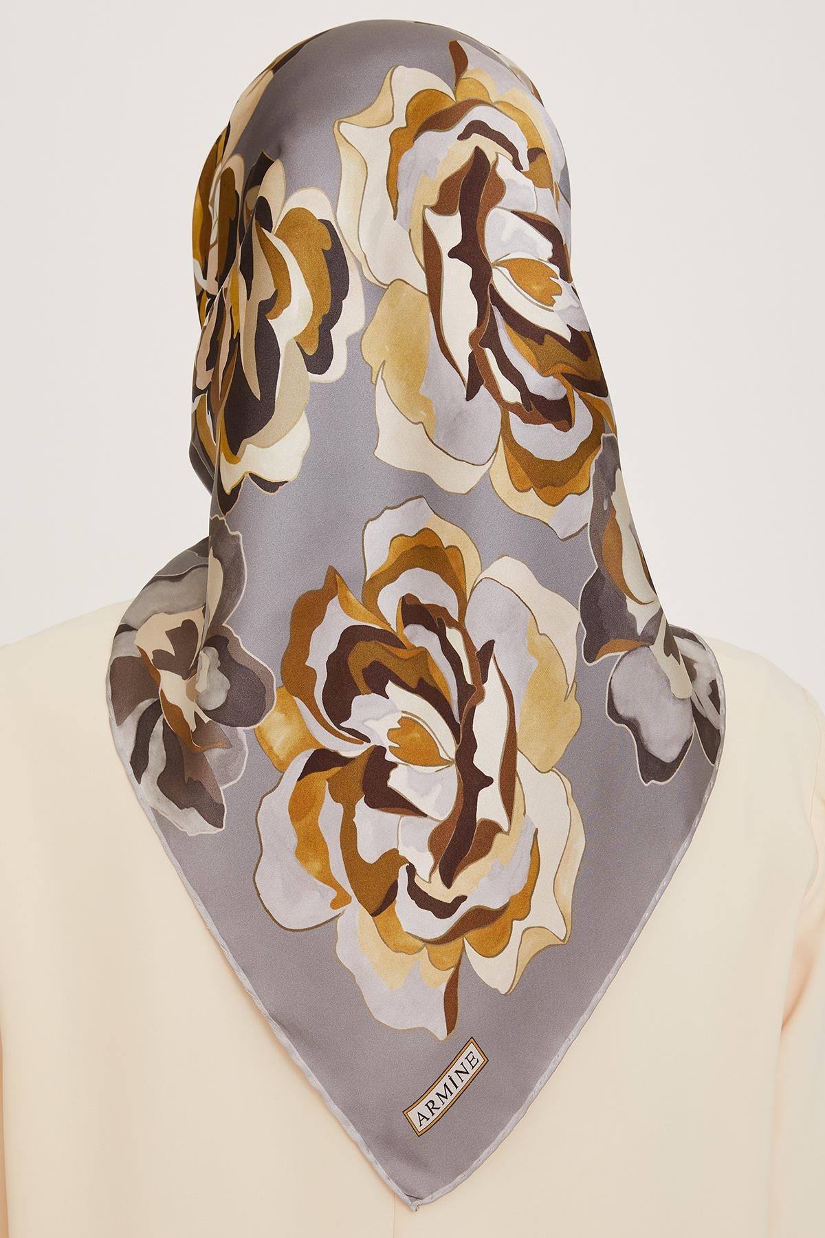 Armine İpek Eşarp 2025 Kış - 9234-32 Gri Sarı Twill
