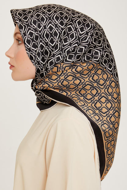 Armine İpek Eşarp 2025 Kış - 9248-01 Siyah Camel Twill