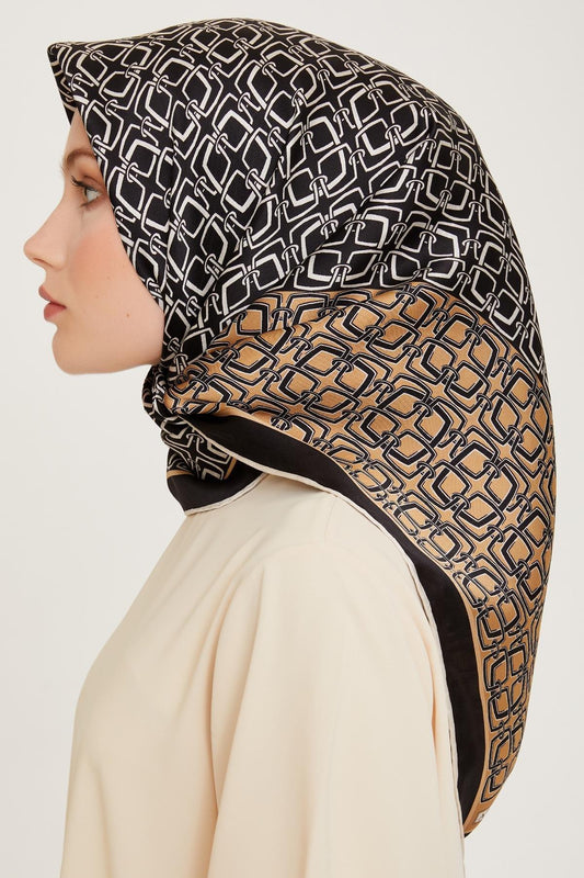 Armine İpek Eşarp 2025 Kış - 9248-01 Siyah Camel Twill