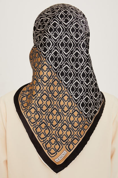 Armine İpek Eşarp 2025 Kış - 9248-01 Siyah Camel Twill