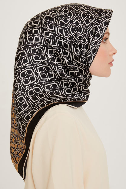 Armine İpek Eşarp 2025 Kış - 9248-01 Siyah Camel Twill