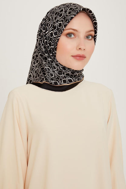 Armine İpek Eşarp 2025 Kış - 9248-01 Siyah Camel Twill