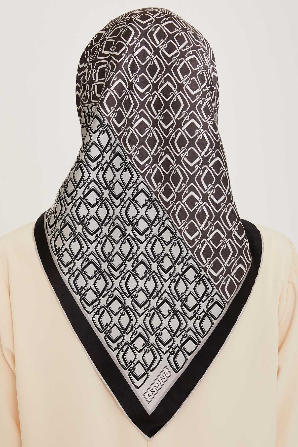 Armine İpek Eşarp 2025 Kış - 9248-05 Siyah Gri Twill