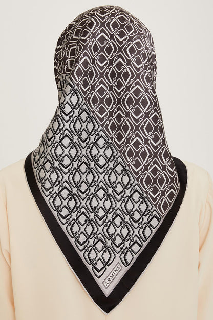 Armine İpek Eşarp 2025 Kış - 9248-05 Siyah Gri Twill
