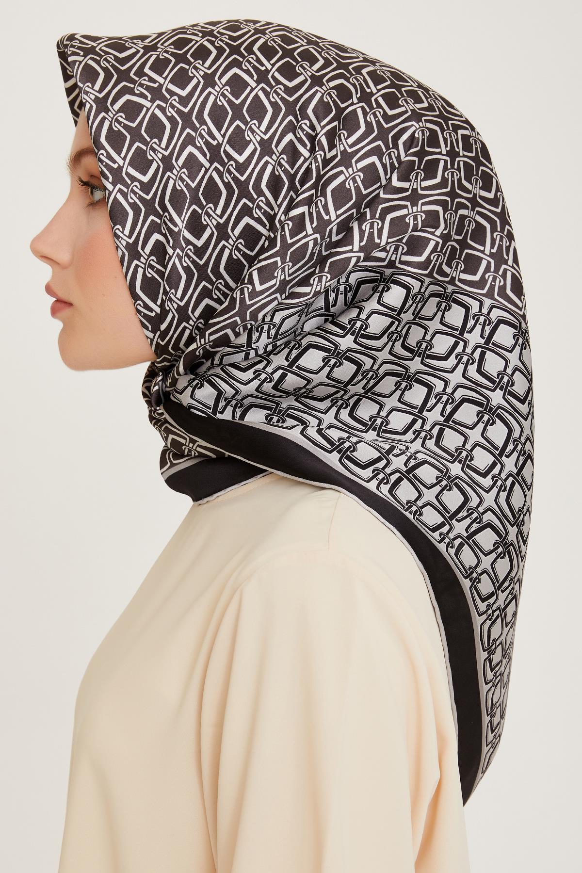 Armine İpek Eşarp 2025 Kış - 9248-05 Siyah Gri Twill