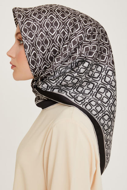 Armine İpek Eşarp 2025 Kış - 9248-05 Siyah Gri Twill