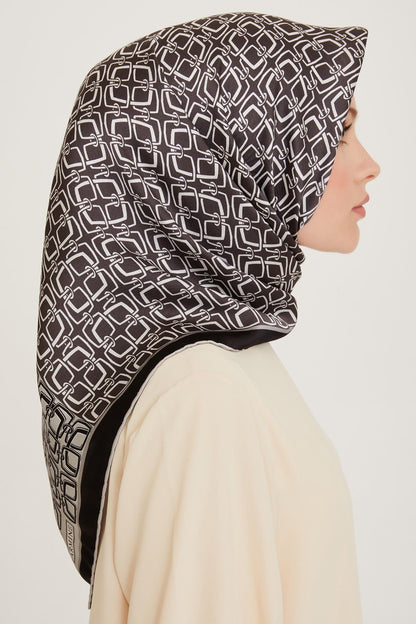 Armine İpek Eşarp 2025 Kış - 9248-05 Siyah Gri Twill