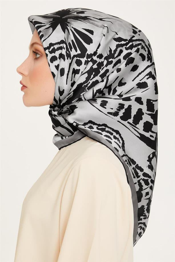 Armine İpek Eşarp 2025 Kış - 9256-39 Siyah Gri Twill