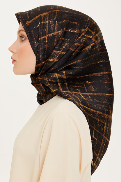 Armine İpek Eşarp 2025 Kış - 9258-02 Siyah Gold Twill