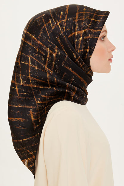 Armine İpek Eşarp 2025 Kış - 9258-02 Siyah Gold Twill