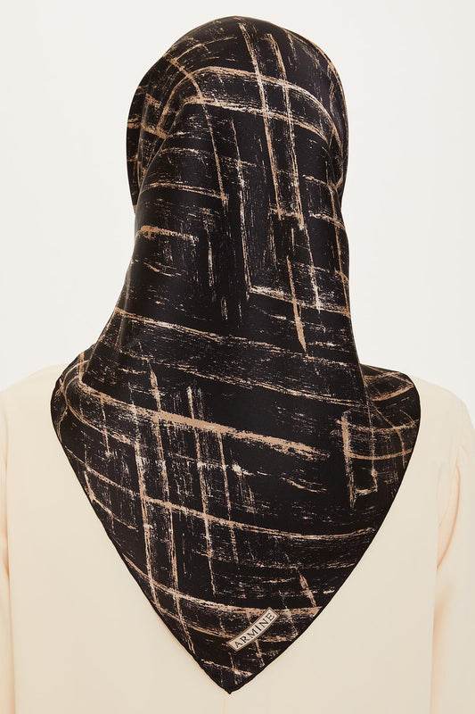 Armine İpek Eşarp 2025 Kış - 9258-04 Taş Siyah Twill