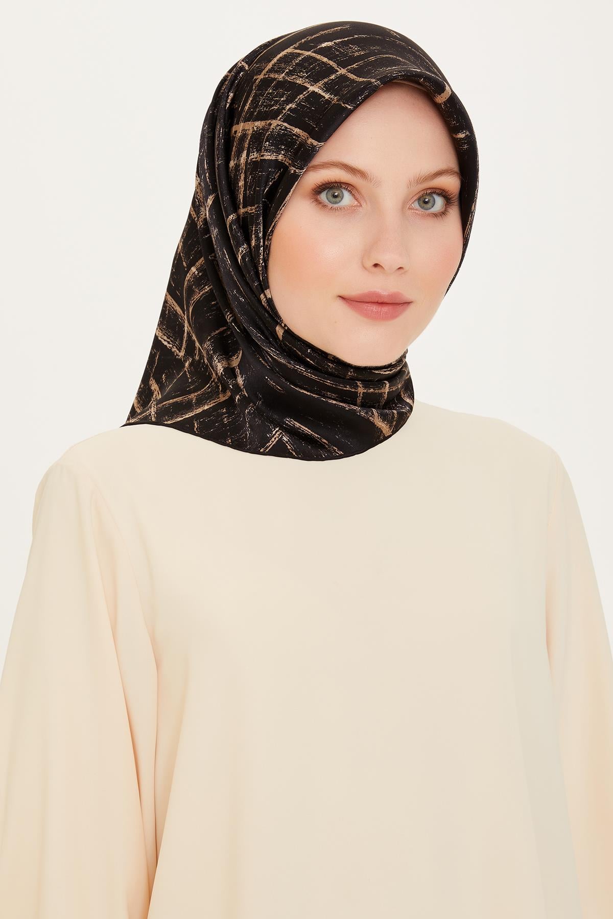 Armine İpek Eşarp 2025 Kış - 9258-04 Taş Siyah Twill