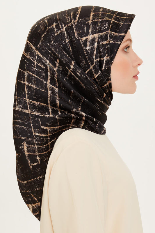Armine İpek Eşarp 2025 Kış - 9258-04 Taş Siyah Twill