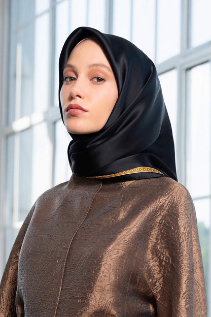 Armine İpek Eşarp 2025 Kış - 9261-02 Siyah Gold Twill