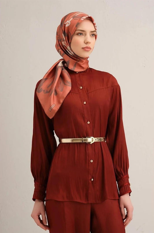 Armine İpek Eşarp 2025 Yaz - 9322-55 Taba Twill