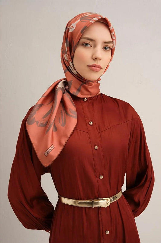 Armine İpek Eşarp 2025 Yaz - 9322-55 Taba Twill