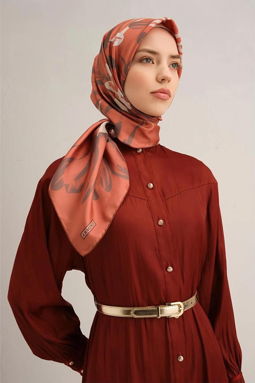 Armine İpek Eşarp 2025 Yaz - 9322-55 Taba Twill