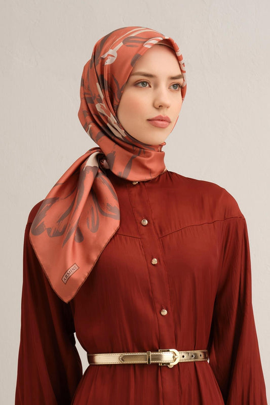 Armine İpek Eşarp 2025 Yaz - 9322-55 Taba Twill