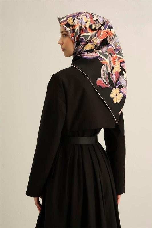 Armine İpek Eşarp 2025 Yaz - 9332-38 Siyah Twill