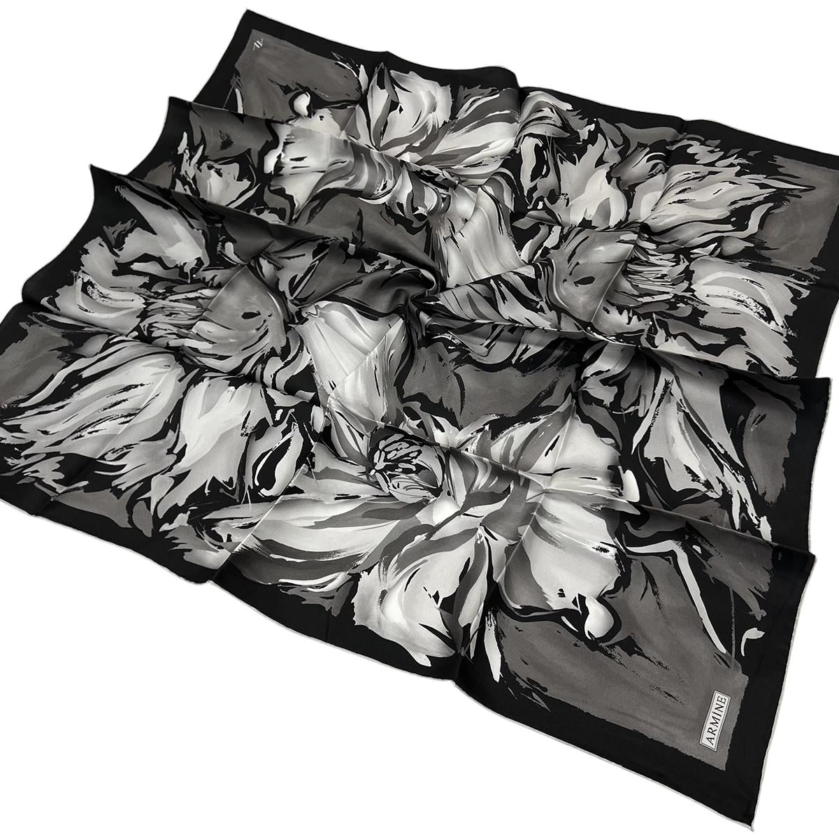 Armine İpek Eşarp 2025 Yaz - 9337-86 Siyah Gri Twill