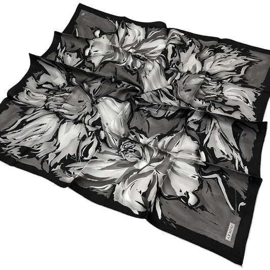Armine İpek Eşarp 2025 Yaz - 9337-86 Siyah Gri Twill