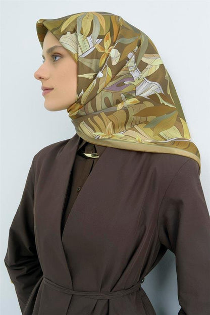 Armine İpek Eşarp 2026 Yaz - 9500-50 Kahve Haki Twill
