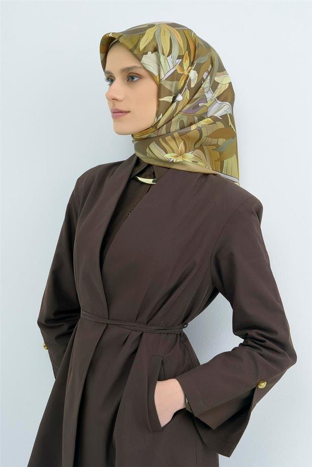 Armine İpek Eşarp 2026 Yaz - 9500-50 Kahve Haki Twill