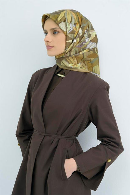 Armine İpek Eşarp 2026 Yaz - 9500-50 Kahve Haki Twill