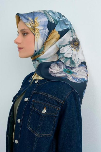 Armine İpek Eşarp 2026 Yaz - 9503-82 Lacivert Twill