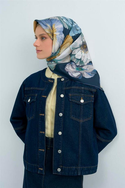 Armine İpek Eşarp 2026 Yaz - 9503-82 Lacivert Twill