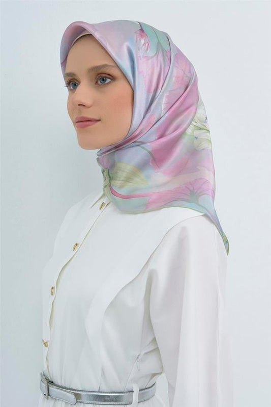 Armine İpek Eşarp 2026 Yaz - 9505-82 Mavi Yeşil Sura