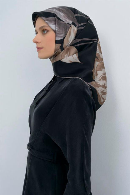 Armine İpek Eşarp 2026 Yaz - 9506-06 Siyah Vizon Taş Sura
