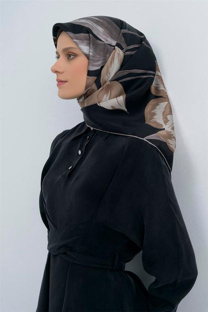 Armine İpek Eşarp 2026 Yaz - 9506-06 Siyah Vizon Taş Sura