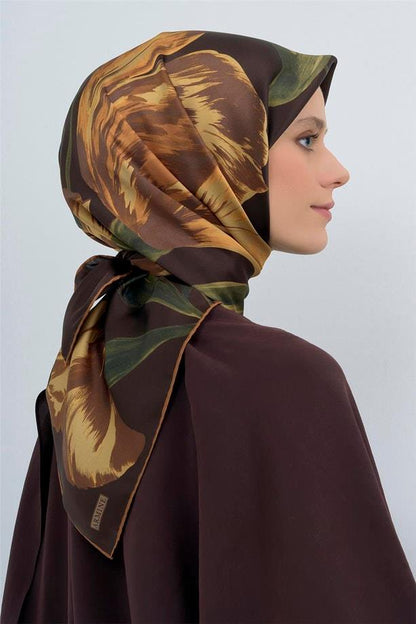 Armine İpek Eşarp 2026 Yaz - 9506-07 Kahverengi Twill