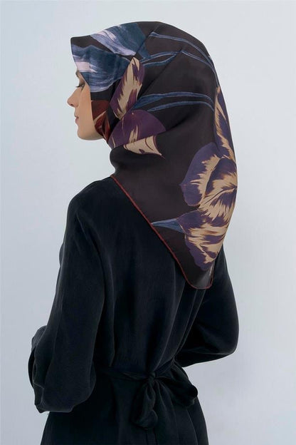 Armine İpek Eşarp 2026 Yaz - 9506-31 Siyah Mor Twill