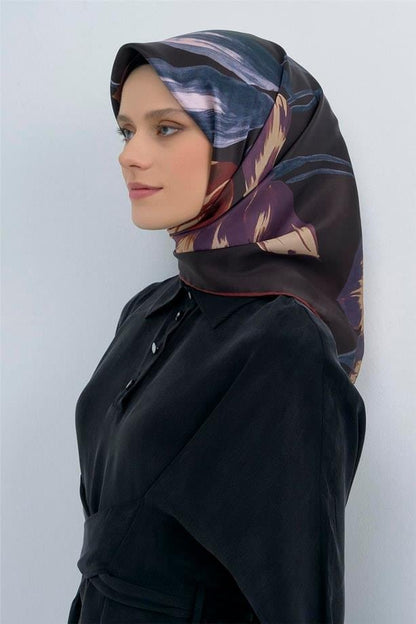 Armine İpek Eşarp 2026 Yaz - 9506-31 Siyah Mor Twill