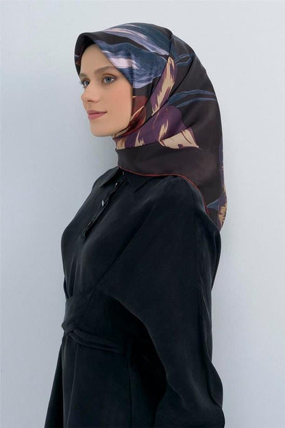 Armine İpek Eşarp 2026 Yaz - 9506-31 Siyah Mor Twill