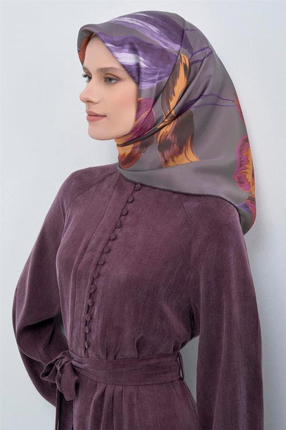 Armine İpek Eşarp 2026 Yaz - 9506-56 Füme Mor Twill