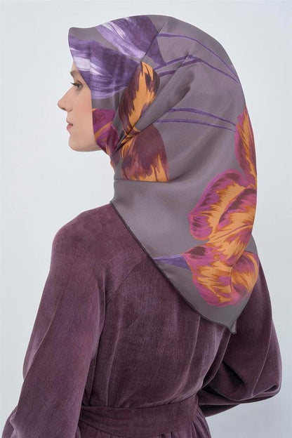 Armine İpek Eşarp 2026 Yaz - 9506-56 Füme Mor Twill