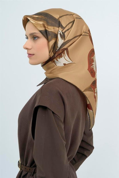 Armine İpek Eşarp 2026 Yaz - 9506-82 Camel Kahve Twill