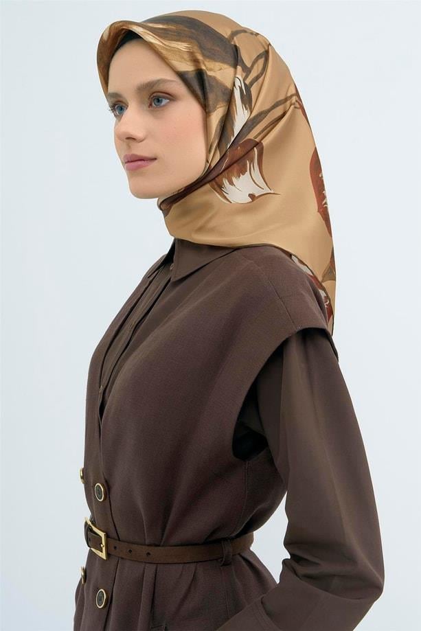 Armine İpek Eşarp 2026 Yaz - 9506-82 Camel Kahve Twill