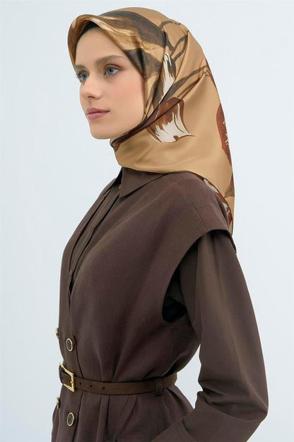 Armine İpek Eşarp 2026 Yaz - 9506-82 Camel Kahve Twill