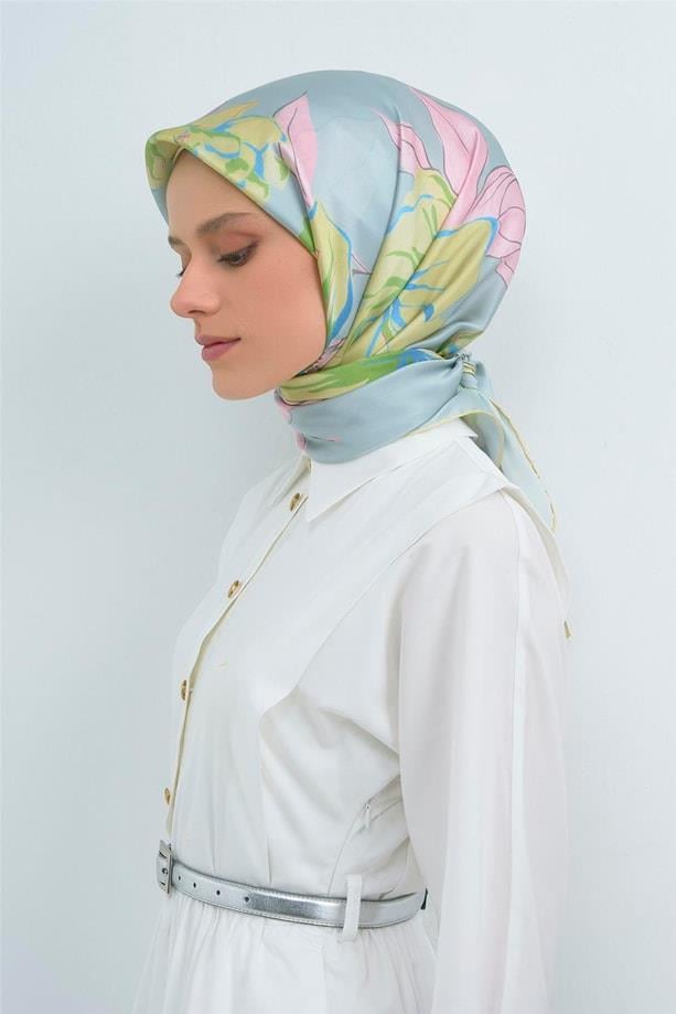 Armine İpek Eşarp 2026 Yaz - 9509-80 Buz Mavi Twill