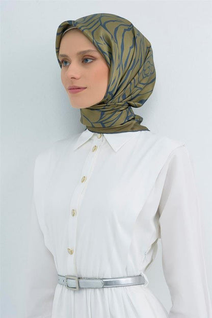 Armine İpek Eşarp 2026 Yaz - 9511-08 Haki Mavi Twill