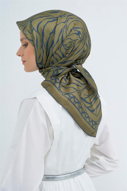 Armine İpek Eşarp 2026 Yaz - 9511-08 Haki Mavi Twill