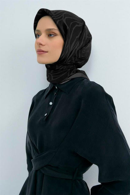 Armine İpek Eşarp 2026 Yaz - 9511-11 Siyah Koyu Gri Sura