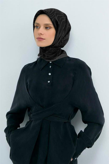 Armine İpek Eşarp 2026 Yaz - 9511-11 Siyah Koyu Gri Sura