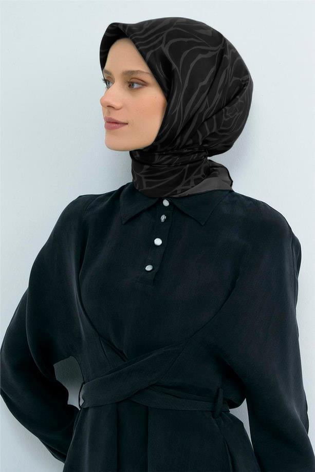 Armine İpek Eşarp 2026 Yaz - 9511-11 Siyah Koyu Gri Sura