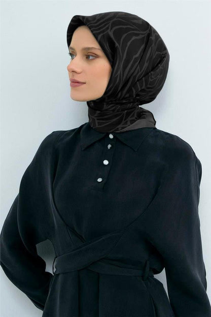 Armine İpek Eşarp 2026 Yaz - 9511-11 Siyah Koyu Gri Sura